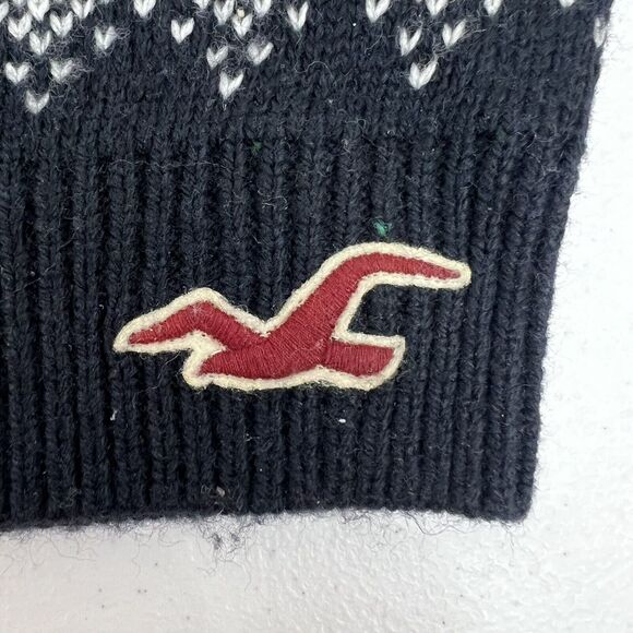 Hollister Slouchy Beanie Women’s Winter Hat Knit Fair Isle Black Front Logo Warm - Picture 3 of 8